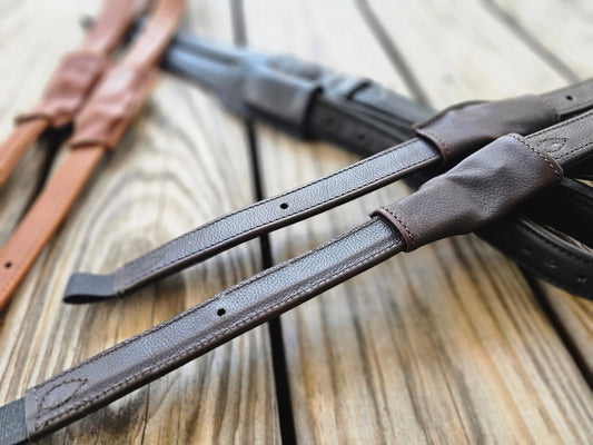 Luxury Mono Stirrup Leathers in Black, Chocolate & Tobacco 80 cm